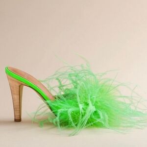 Brother Vellies Green Palms Feather Mules size 6 women